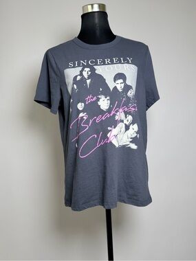 Hybrid Apparel Charcoal 'The Breakfast Club' Graphic Tee with Pink Script